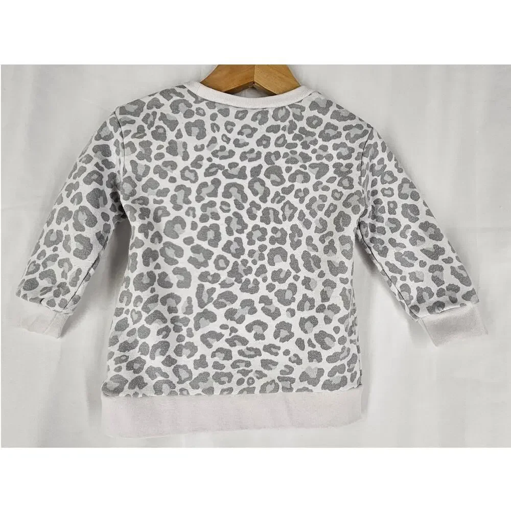 NIKE BABY GIRLS SWEATSHIRT – SIZE 12M – WHITE W/ GRAY CHEETAH PRINT COTTON BLEND